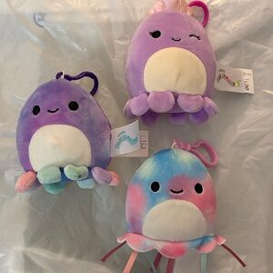 Set of 3 Squishmallows Keychains Mary Octopus-Violet Octopus-Krissa Jelly Fish